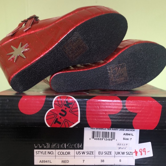 TUK red sparkle T&R Mary-Jane Anchor Wedge - Picture 7 of 9